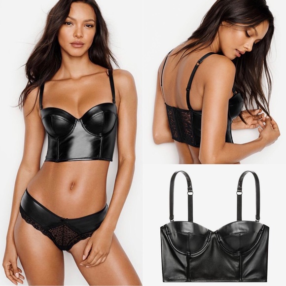 Victoria's Secret Tops - VS Faux Leather Longline Bra Top Balconet Bustier